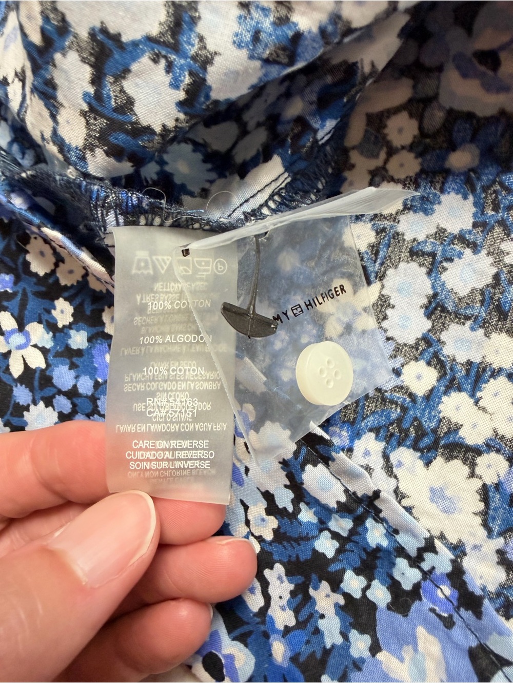 Tommy Hilfiger Blue and White Floral Button-Up Top - Picture 4 of 6
